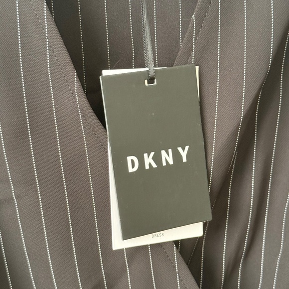 DKNY Pinstripe Shortsleeved Wrap Front Dress - Black - Picture 6 of 9